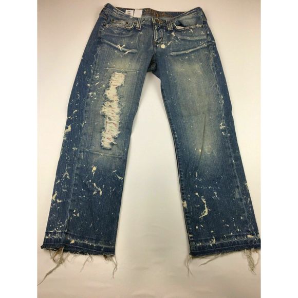 HIPPIE WOMEN'S STRAIGHT JEANS STAINED DISTRESSED - Picture 1 of 8